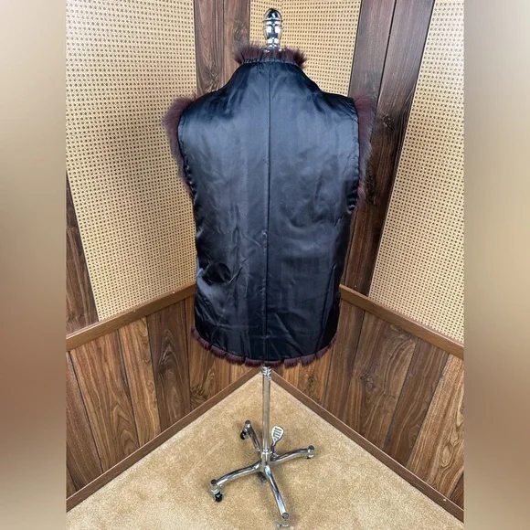 BEAUTIFUL VINTAGE DARK BROWN ALMOST BLACK FOX FUR VEST JACKET COAT LARGE - Picture 10 of 10